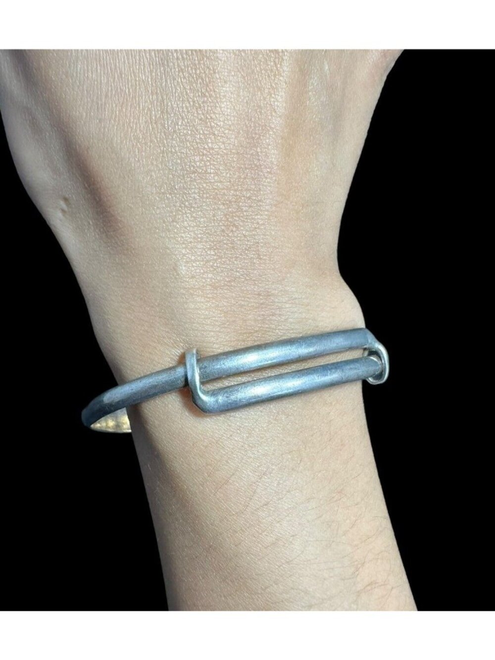 CHINESE Sterling Silver Vintage Etched Characters Bangle Bracelet - Picture 3 of 8